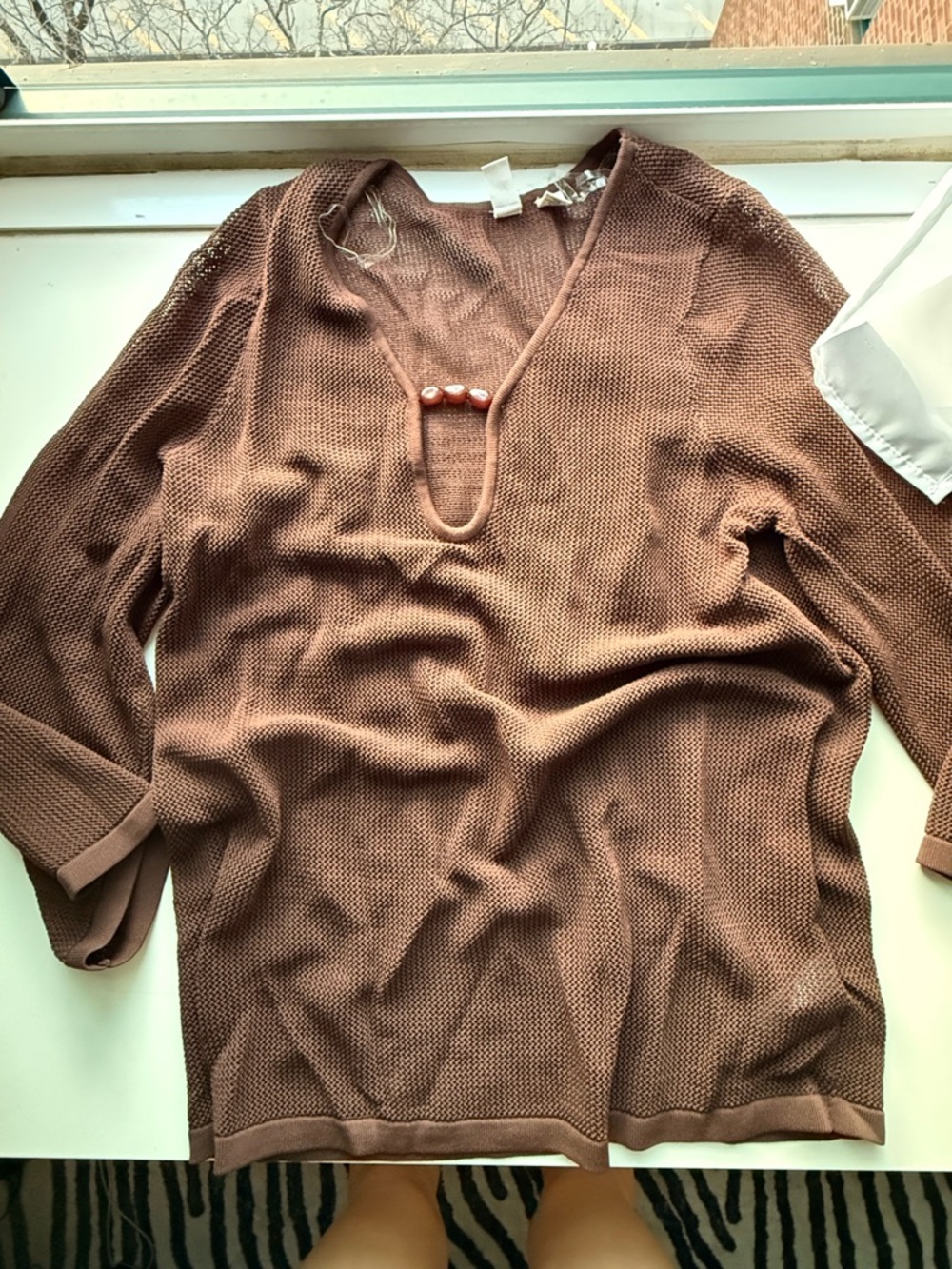 Brown Mesh Knit Dress – Greek Style / Sheer Layering Piece